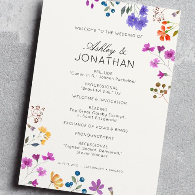 Simple, Timeless Wildflower Soft White Wedding Programme (Creator Uploaded)