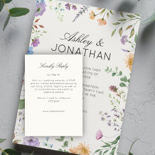 Simple, Timeless Wildflower Soft White Wedding RSVP Card