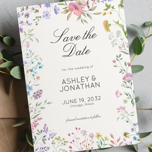 Simple, Timeless Wildflower Soft White Wedding Save The Date (Creator Uploaded)