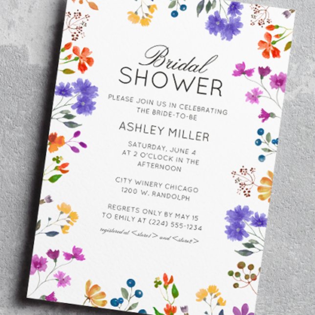 Simple, Timeless Wildflower Wedding Bridal Shower Invitation (Creator Uploaded)