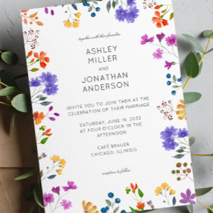 Simple, Timeless Wildflower Wedding Invitation
