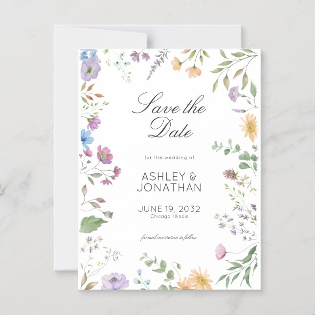 Simple, Timeless Wildflower Wedding Magnetic Invitation (Front)