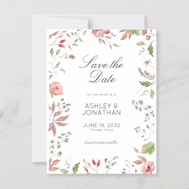 Simple, Timeless Wildflower Wedding Magnetic Invitation (Front)