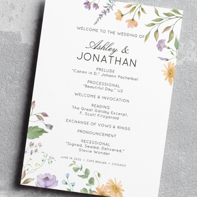 Simple, Timeless Wildflower Wedding Programme (Creator Uploaded)
