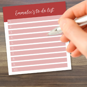 Simple To Do Customisable Lined Numbered Red Notepad