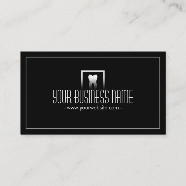 Simple Tooth Icon Dentist Dark Business Card (Front)