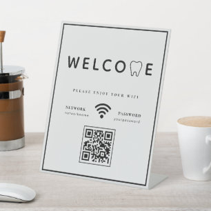 Simple Tooth Logo Welcome WIFI QR Code Pedestal Sign