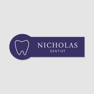 Simple Tooth Navy Blue Dentist Dental Clinic Name Tag