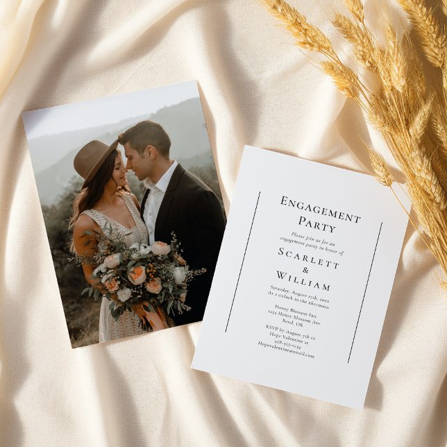 Simple Traditional Minimal Photo Engagement Party Invitation (Creator Uploaded)