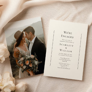 Simple Traditional Minimal Photo We're Engaged Invitation