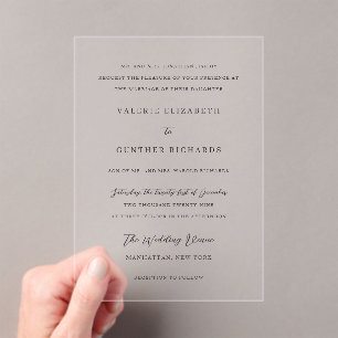 Simple Traditional Wedding Acrylic Invitations
