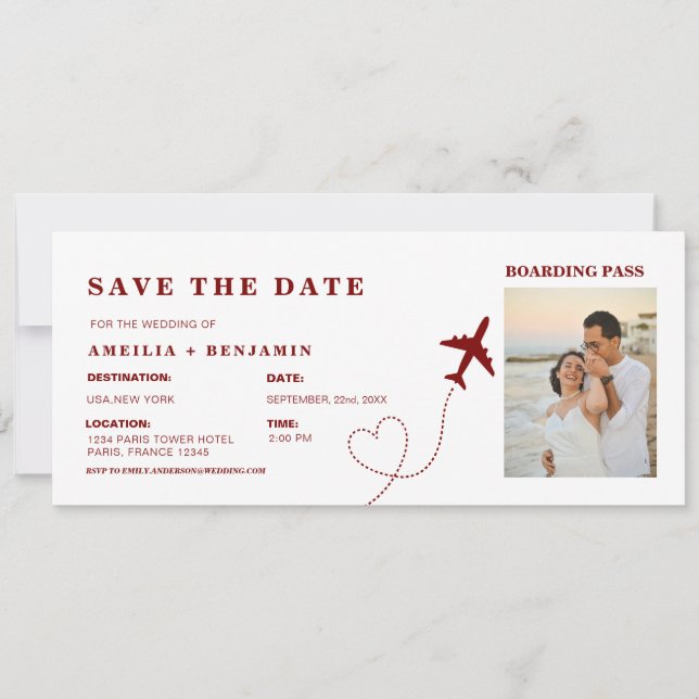 Simple Travel Boarding Pass Destination wedding  Invitation (Front)