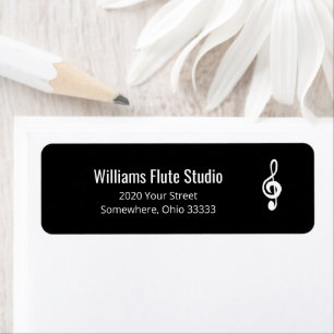 Simple Treble Clef Music Black Return Address 