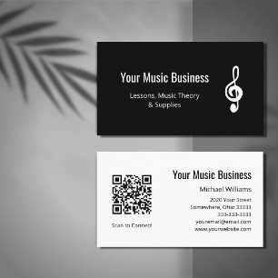Simple Treble Clef QR code Music Lessons Black Business Card