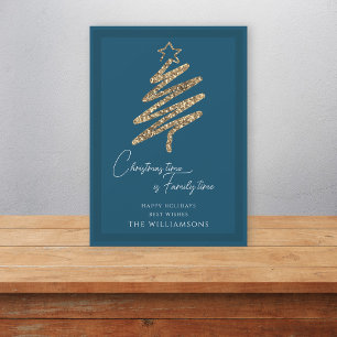 Simple tree family blue christmas  holiday card