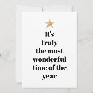 Simple Tree Shape Black & White Gold Star Quote  Holiday Card