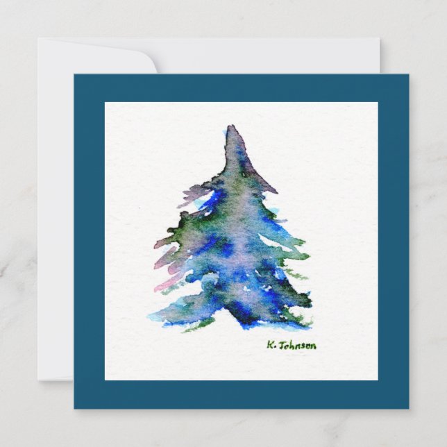 "Simple Tree" Watercolor Christmas Card (Front)