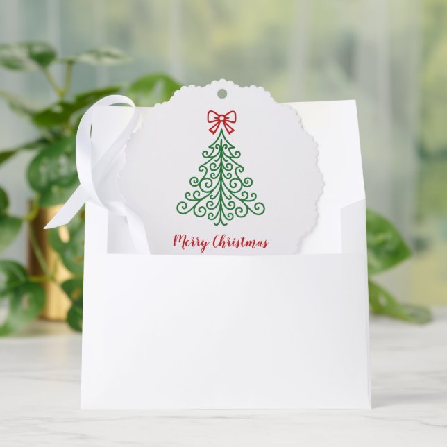 Simple Tree with Bow Modern Christmas Decoration Card (Envelope)
