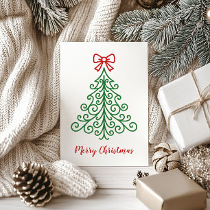 Simple Tree with Bow Modern Christmas Holiday Card