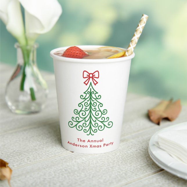 Simple Tree with Bow Modern Christmas Paper Cups (Insitu)