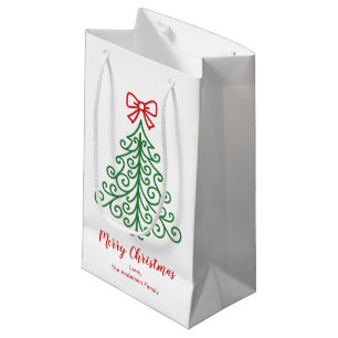 Simple Tree with Bow Modern Christmas Small Gift Bag