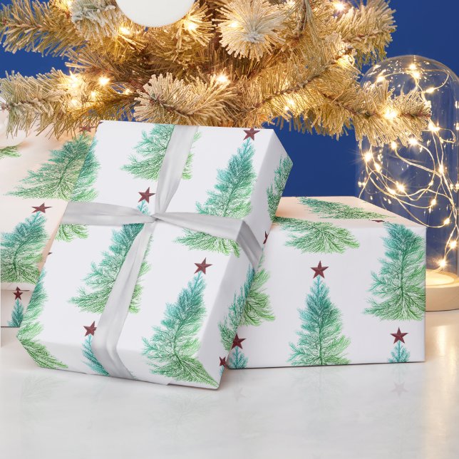 Simple tree with red star Christmas Wrapping Paper (Holidays)
