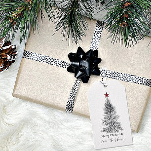 Simple tree with red star personalised Christmas Gift Tags