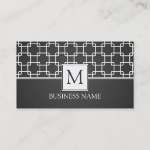 Simple Trellis Pattern Monogram Black Business Card