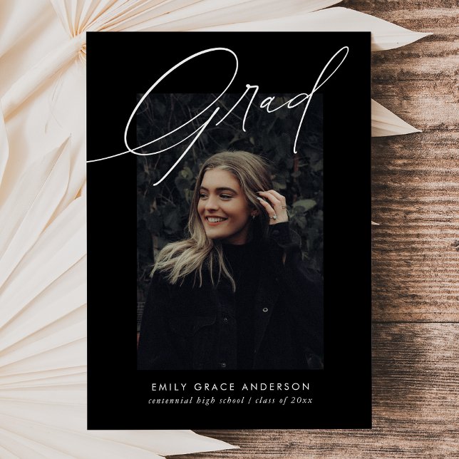 Simple Trendy Calligraphy Three Photo Graduation Announcement (Creator Uploaded)