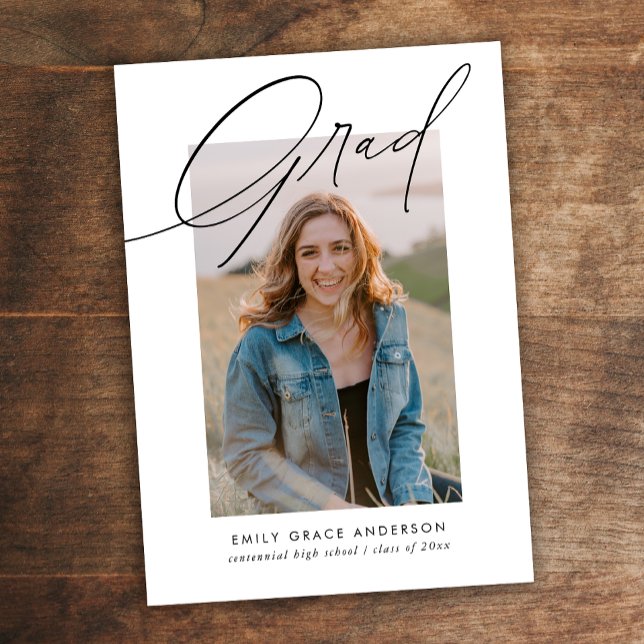 Simple Trendy Calligraphy Three Photo Graduation Invitation (Creator Uploaded)