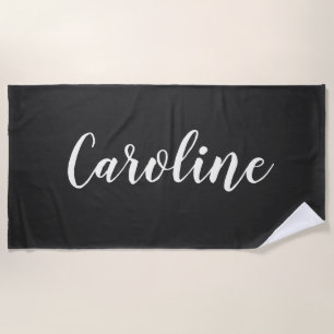Simple Trendy Chic Black Calligraphy Personalised  Beach Towel