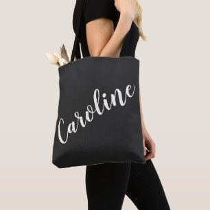 Simple Trendy Chic Black Calligraphy Personalised Tote Bag
