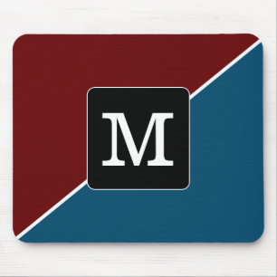 Simple trendy colouring Burgundy Blue Black initia Mouse Pad