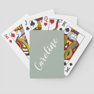 Simple Trendy Dusty Sage Calligraphy Personalised Playing Cards
