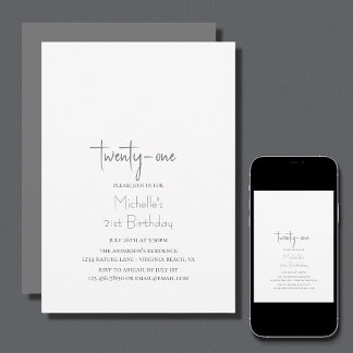 Simple Trendy Modern Minimalist 21st Birthday Invitation