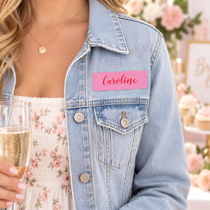 Simple Trendy Pink Red Calligraphy Personalised Name Tag