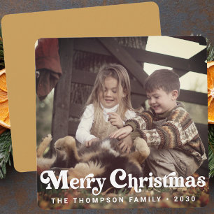 Simple Trendy Retro Typography Photo Christmas Holiday Card