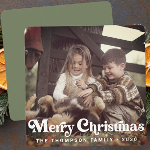Simple Trendy Retro Typography Photo Christmas Holiday Card