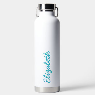Simple Trendy Sky Blue Handwritten Script Name  Water Bottle