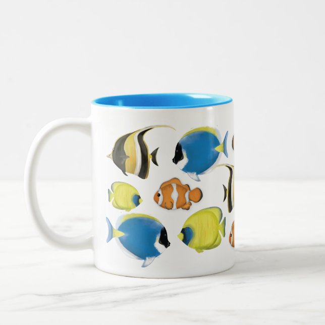 Simple Trendy Tropical Fish Ocean Minimalist Coffe Two-Tone Coffee Mug (Left)
