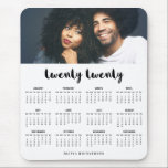 Simple Trendy Typography 2020 Photo Calendar Mouse Pad<br><div class="desc">This modern,  stylish 2020 calendar mouse pad features trendy script typography that says "twenty twenty",  personalised with your own name and photo.</div>