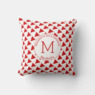 Simple Triangle Geometric Brick Red White Monogram Cushion