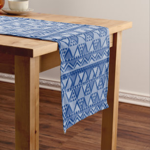 Simple Tribal Art Pattern Blue Long Table Runner