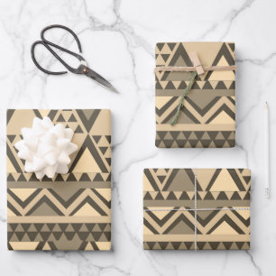 Simple Tribal Art Pattern Brown Wrapping Paper Sheet