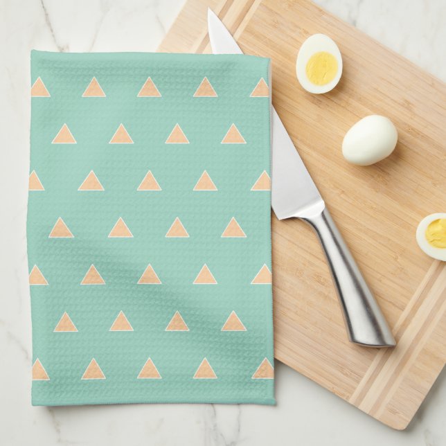 Simple Tringle Pattern Light Teal Kitchen Towel (Quarter Fold)