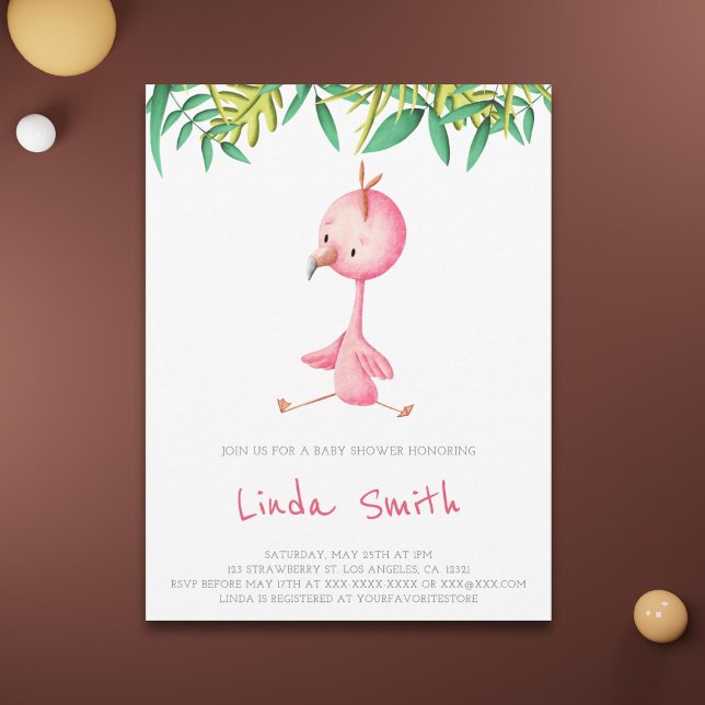 Simple Tropical Flamingo Girl Baby Shower Invitation (Creator Uploaded)
