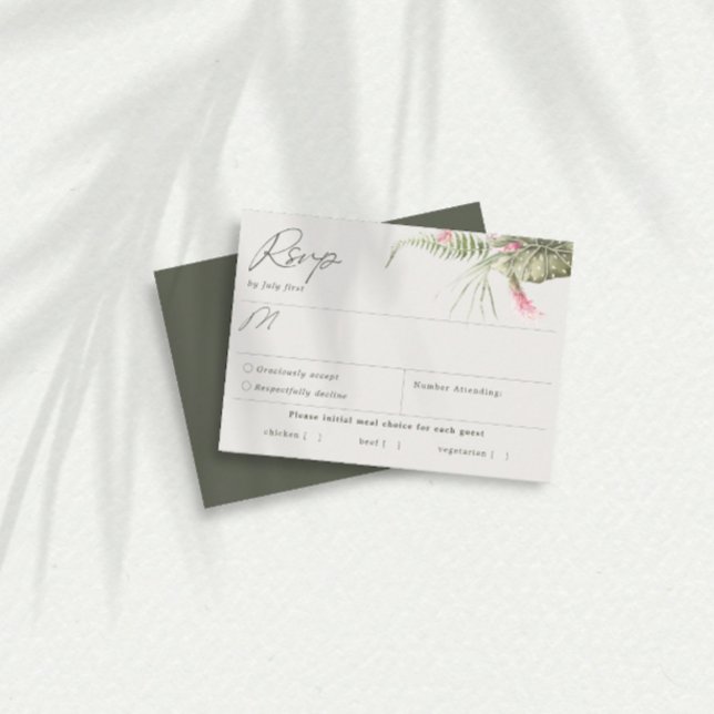 Simple Tropical Floral Dark Green Meal Choice RSVP Card (Creator Uploaded)