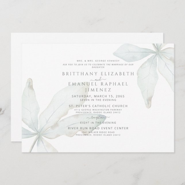 Simple Tropical Foliage Bride Parents Wedding Invitation (Front/Back)