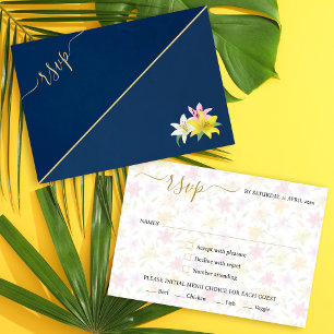 Simple Tropical Lily Blue Teal Wedding RSVP Card