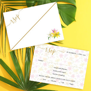 Simple Tropical Lily Wedding White RSVP Card